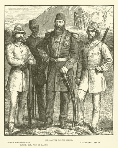 Sir Samuel White Baker, Edwin Higginbottom, Lieutenant Baker, Lieut Col Abd El-Kader (engraving) بواسطة مدرسة اللغة الإنجليزية
