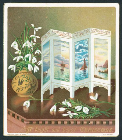 Snowdrops والشاشة على الطاولة ، بطاقة عيد الميلاد بواسطة مدرسة اللغة الإنجليزية