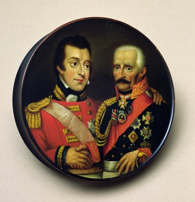 صندوق شم مع صور آرثر ويزلي (1769-1852) دوق ويلينغتون وجيبارد ليبرخت (1742-1819) مارشال ، الأمير فون بلوخر (خشب مطلي) بواسطة مدرسة اللغة الإنجليزية