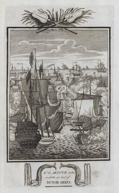 Sr G Ayscue takes or sinks 30 Sail of Dutch Ships (engraving) بواسطة مدرسة اللغة الإنجليزية