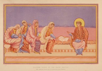 القديس جيروم يقرأ على يوستاشيا وبولا (طباعة حجرية ملونة) بواسطة مدرسة اللغة الإنجليزية