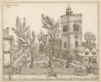 St Marys (الكنيسة القديمة) ، Islington (حبر على ورق) بواسطة مدرسة اللغة الإنجليزية