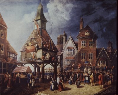Stratford-on-Avon, Shakespeare Jubilee in 1769 at the High Cross (colour litho) بواسطة مدرسة اللغة الإنجليزية