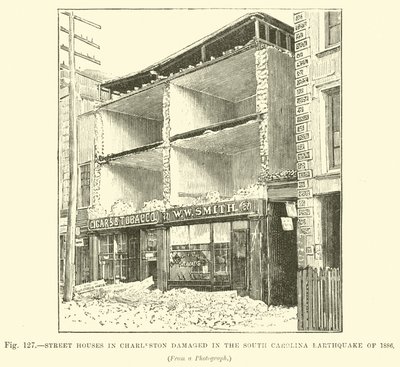 تضررت منازل الشوارع في تشارلستون في زلزال ساوث كارولينا عام 1886 بواسطة مدرسة اللغة الإنجليزية