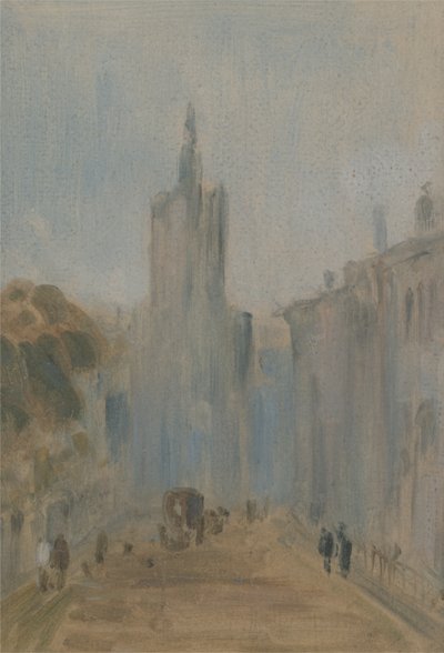 الشارع مع الكنيسة والأرقام المنسوبة سابقًا إلى JMW Turner (1775-1851) ونُسب أيضًا إلى Peter de Wint (1784-1849) ، 1822-25 (زيت على ورق) بواسطة مدرسة اللغة الإنجليزية