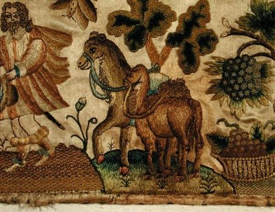 Stumpwork يصور مشهدًا من الكتاب المقدس ، حوالي 1650 (تفصيل) بواسطة مدرسة اللغة الإنجليزية