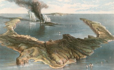 بركان الغواصة - جزيرة سانتوريني ، خلال ثوران عام 1866 بواسطة مدرسة اللغة الإنجليزية
