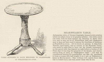 من المفترض أن تنتمي الطاولة إلى Shakspeare في Stratford-on-Avon (نقش) بواسطة مدرسة اللغة الإنجليزية
