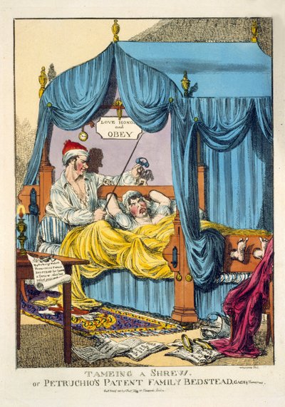 ترويض النمرة أو سرير عائلة براءات الاختراع من Petruchio ، Gag & Thumscrews ، حانة. لندن 1815 (نقش) بواسطة مدرسة اللغة الإنجليزية