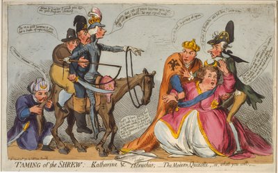 ترويض الزبابة: كاثرين وبتروتشيو. Quixotte الحديثة ، أو ما تريد ، 1791 (النقش اليدوي) بواسطة مدرسة اللغة الإنجليزية