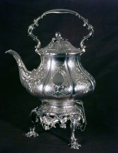 ابريق شاي وغلاية مع منارة وموقد للسادة بارنارد ، لندن ، 1852 (فضي) بواسطة مدرسة اللغة الإنجليزية