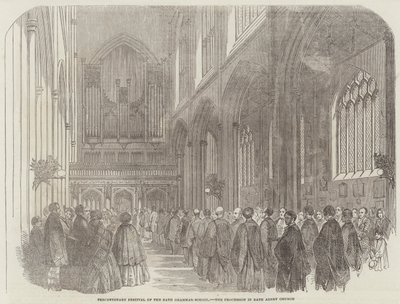 مهرجان Tercentenary of the Bath Grammar-School ، الموكب في كنيسة Bath Abbey (نقش) بواسطة مدرسة اللغة الإنجليزية
