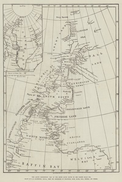 رحلة القطب الشمالي ، خريطة طريق سميث ساوند إلى البحر القطبي الشمالي (نقش) بواسطة مدرسة اللغة الإنجليزية