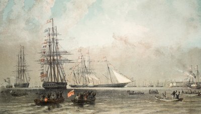 وصول اليخت الملكي قبالة جرافسيند ، 7 مارس 1863 ، من نصب تذكاري لزواج إدوارد السابع وألكسندرا من الدنمارك ، حانة. 1864 بواسطة مدرسة اللغة الإنجليزية