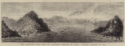حرب أشانتي ، منظر لأكيدة ، قصفها السفينة "درويد" ، 28 أغسطس 1873 (نقش) بواسطة مدرسة اللغة الإنجليزية