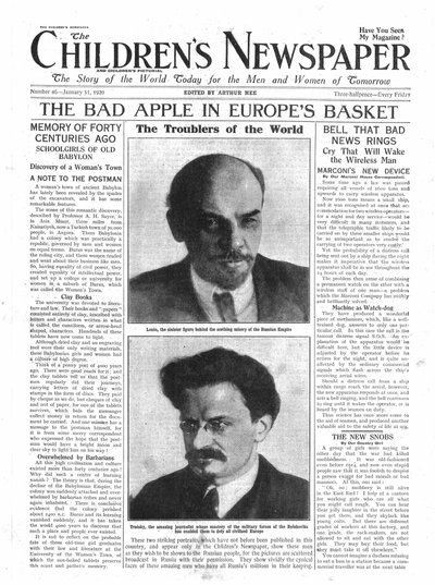 التفاحة السيئة في سلة أوروبا ، الصفحة الأولى من "جريدة الأطفال" ، يناير 1920 (ورق الصحف) بواسطة مدرسة اللغة الإنجليزية