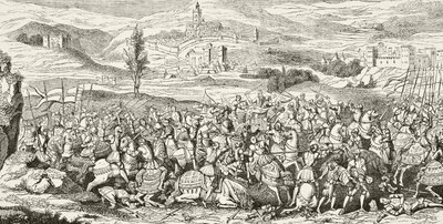 معركة توتنهام ، 16 أغسطس 1513 ، من "التاريخ الوطني والمحلي لإنجلترا" بقلم ويليام هيكمان سميث أوبري (1858-1916) نشرت لندن ، c.1890 بواسطة مدرسة اللغة الإنجليزية