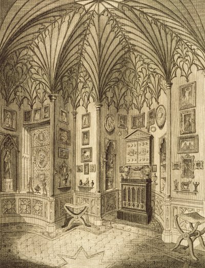 مجلس الوزراء ، منقوش بواسطة T. Morris ، من وصف Strawberry Hill بقلم هوراس والتون ، 1784 بواسطة مدرسة اللغة الإنجليزية