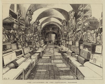 The Catacombs of the Capuchins, Palermo (engraving) بواسطة مدرسة اللغة الإنجليزية