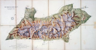 سلسلة مونت بلانك ، من مسح فعلي في عام 1863 بواسطة أ.آدمز رايلي ، نُشر في سجل لمغامرة الجبل والملاحظة العلمية لنادي جبال الألب ، 1865 بواسطة مدرسة اللغة الإنجليزية