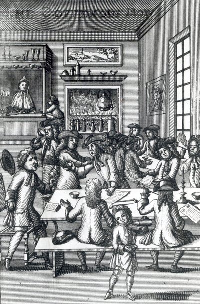 The Coffeehouse Mob ، بقلم إدوارد وارد ، مأخوذ من فولجوس بريتانيكوس ، 1710 بواسطة مدرسة اللغة الإنجليزية