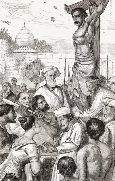 صلب شهيد كارين من بورما ، c.1865 (نقش الخشب) بواسطة مدرسة اللغة الإنجليزية