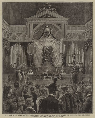 وفاة الملك فيكتور عمانويل ، جثة الملك الكذب في الدولة في Chapelle Ardente من Quirinal ، في روما بواسطة مدرسة اللغة الإنجليزية