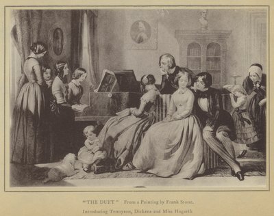 The Duet, from a Painting by Frank Stone, introducing Tennyson, Dickens and Miss Hogarth (litho) بواسطة مدرسة اللغة الإنجليزية