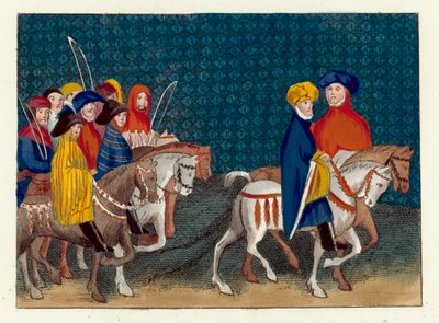 أرسلت سفارة الملك ريتشارد الثاني إلى دوق لانكستر (نقش ملون) بواسطة مدرسة اللغة الإنجليزية