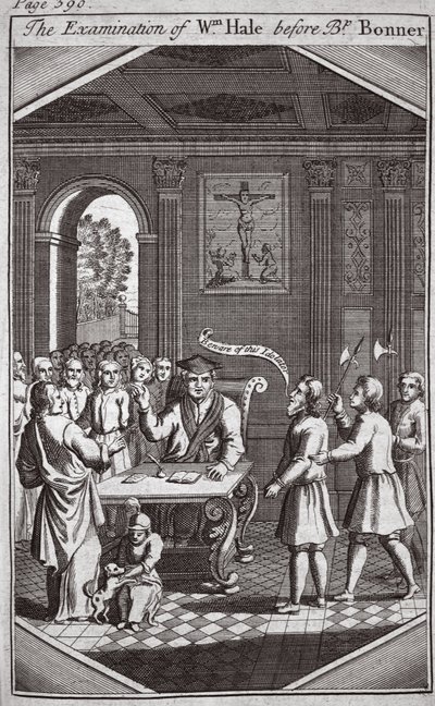 فحص Wm Hale قبل المطران Bonner ، توضيح من شهداء Foxes c.1703 بواسطة مدرسة اللغة الإنجليزية