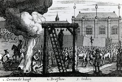إعدام أوليفر كرومويل وجون برادشو وهنري إريتون ، c.1661 بواسطة مدرسة اللغة الإنجليزية