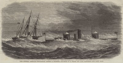 The Federal Ironclad Monadnock يجر زورقًا معطلًا في عاصفة قبالة كيب هاتيراس (نقش) بواسطة مدرسة اللغة الإنجليزية