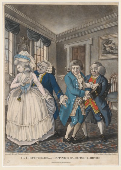 المقابلة الأولى ، أو التضحية بالسعادة من أجل الثروات ، 1784 (ميزان يدوي ملون) بواسطة مدرسة اللغة الإنجليزية
