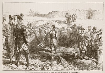 يأتي المفوضون الفرنسيون للعلاج من أجل استسلام بونديشيري ، صورة توضيحية من Cassells Illustrated History of India بواسطة جيمس جرانت ، حانة. 1879 بواسطة مدرسة اللغة الإنجليزية