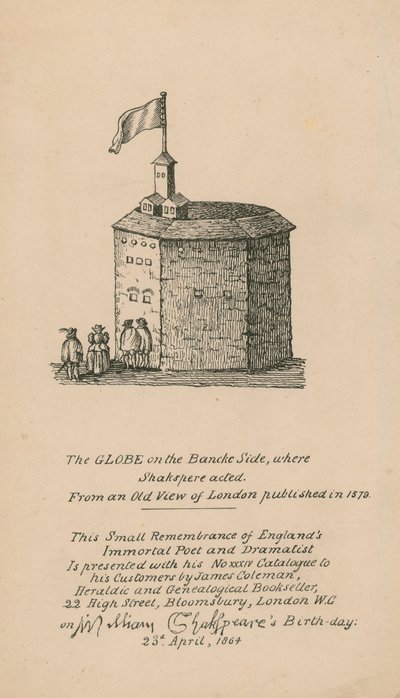 The Globe ، Bankside ، London ، استنادًا إلى منظر قديم للندن تم نشره عام 1579 بواسطة مدرسة اللغة الإنجليزية