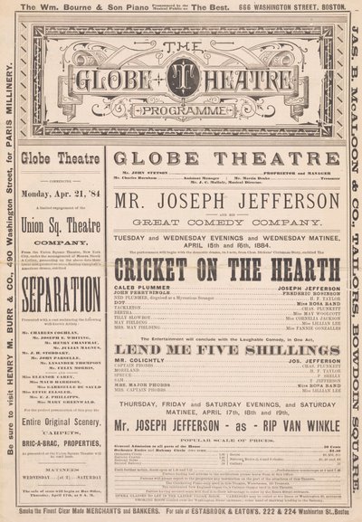 برنامج مسرح جلوب ، 21 أبريل 1884 بواسطة English School