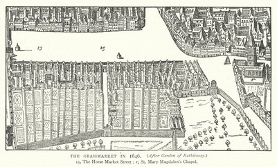 The Grassmarket عام 1646 (نقش) بواسطة مدرسة اللغة الإنجليزية