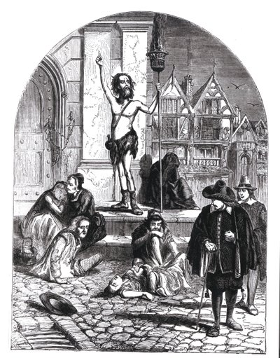 الطاعون العظيم عام 1665 ، المتحمس يستنكر لندن (النقش) (صور من وزن الجسم) بواسطة مدرسة اللغة الإنجليزية