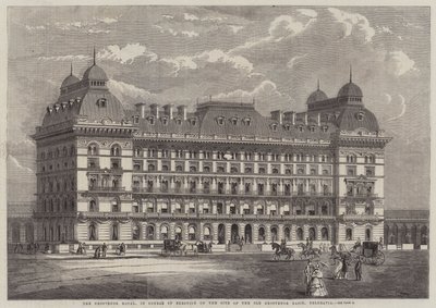 فندق Grosvenor ، في مسار الانتصاب في موقع حوض Grosvenor القديم ، بلغرافيا (نقش) بواسطة مدرسة اللغة الإنجليزية