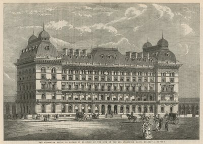 فندق Grosvenor ، في أثناء الانتصاب في موقع حوض غروسفينور القديم ، بلغرافيا بواسطة مدرسة اللغة الإنجليزية