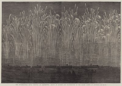 The International Naval Festival at Portsmouth, Flight of Rockets and Illumination of the Allied Fleets at Spithead (engraving) بواسطة مدرسة اللغة الإنجليزية