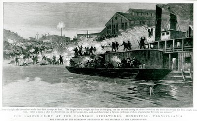 الكفاح العمالي في كارنيجي للصلب ، هومستيد ، بنسلفانيا ، من The Graphic ، 30 يوليو 1892 (litho) بواسطة مدرسة اللغة الإنجليزية