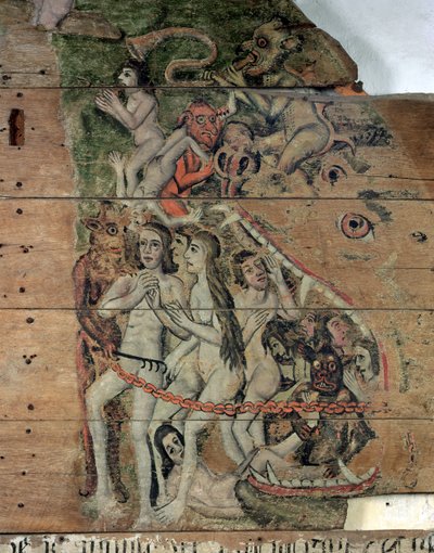 ترامب الأخير ، من Wenhaston Doom ، c.1500-20 (خشب مطلي) بواسطة مدرسة اللغة الإنجليزية