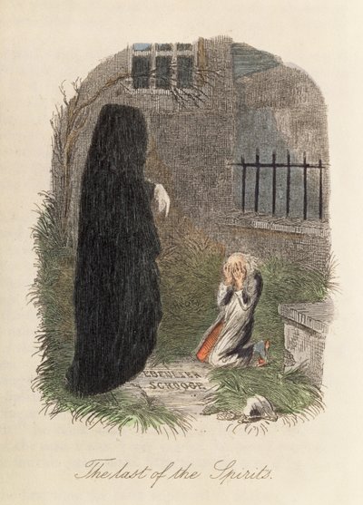 آخر الأرواح ، رسم توضيحي لعيد الميلاد كارول بقلم تشارلز ديكنز (1812-70) 1843 (نقش الألوان) بواسطة مدرسة اللغة الإنجليزية