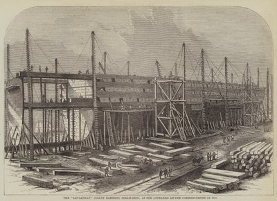 السفينة البخارية "ليفياثان" (الشرقية الكبرى) ، كما ظهرت في بداية عام 1855 (نقش) بواسطة مدرسة اللغة الإنجليزية