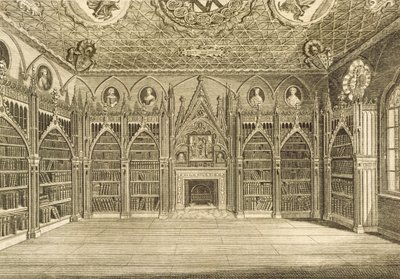 المكتبة ، نقشها جودفري ، من وصف تل الفراولة بقلم هوراس والبول ، 1784 بواسطة مدرسة اللغة الإنجليزية