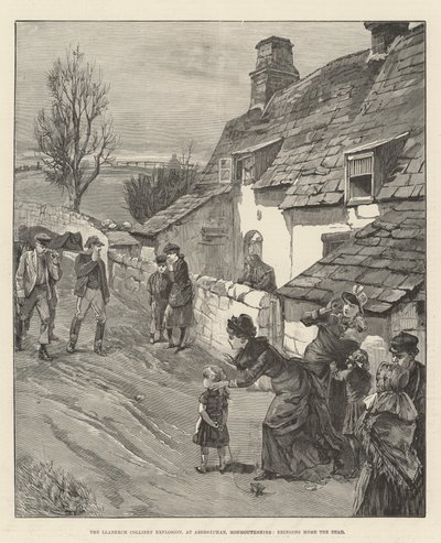 انفجار منجم Llanerch ، في Abersychan ، Monmouthshire ، جلب الموتى إلى المنزل (نقش) بواسطة مدرسة اللغة الإنجليزية