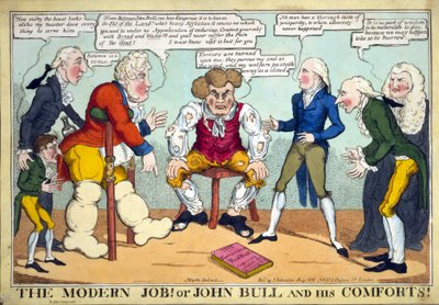 The Modern Job! Or John Bull and his Comforts!, pub. 1816 (hand coloured engraving) بواسطة مدرسة اللغة الإنجليزية