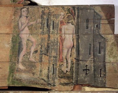 البوابة الضيقة إلى الجنة ، من Wenhaston Doom ، c.1500-20 (خشب مطلي) بواسطة مدرسة اللغة الإنجليزية