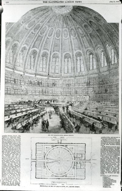 غرفة القراءة الجديدة ، المتحف البريطاني ، نُشرت في مجلة أخبار لندن المصورة ، 9 مايو 1857 بواسطة مدرسة اللغة الإنجليزية